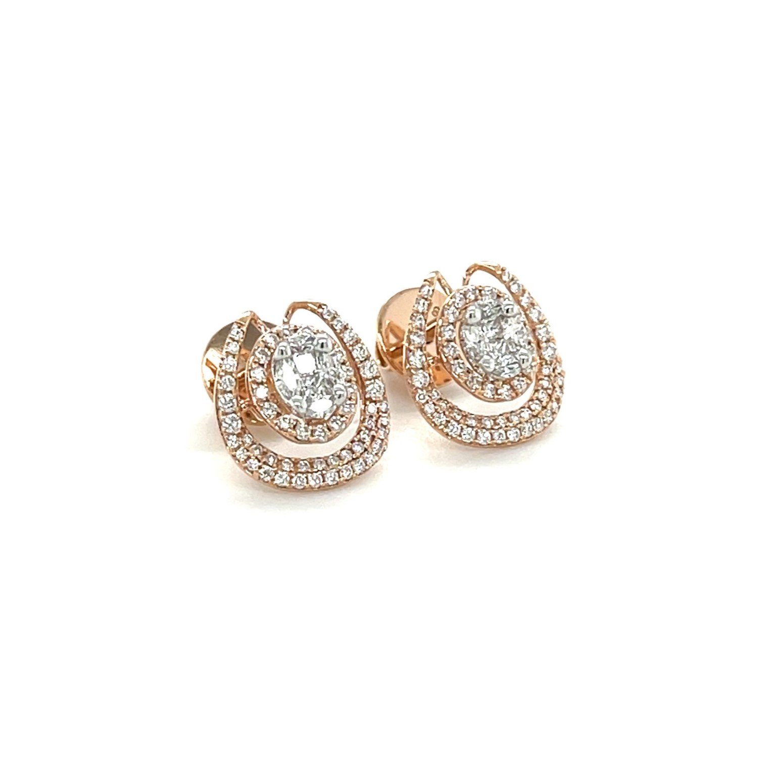 Elegant Double Halo Rose Gold Diamond Stud Earrings